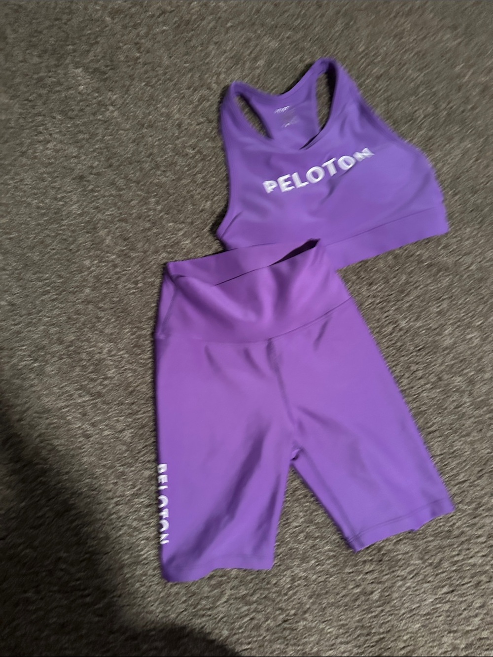 Peloton Purple Active Crop Bra & Bike Shorts Set